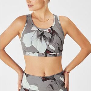 Fabletics Camryn Floral Print Sports Bra small gray and white flowers